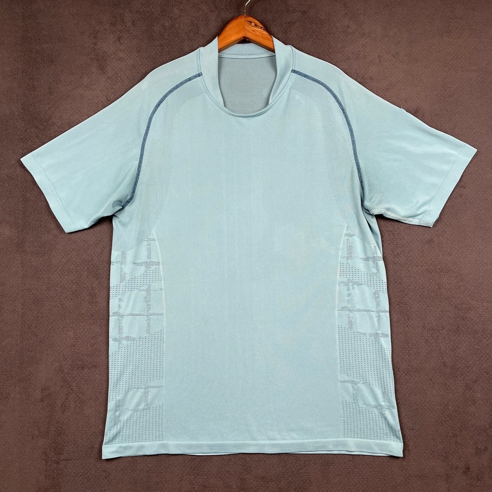 Lululemon Metal Vent Tech Shirt Mens XXL Blue Short Sleeve Octagon Logo Pocket